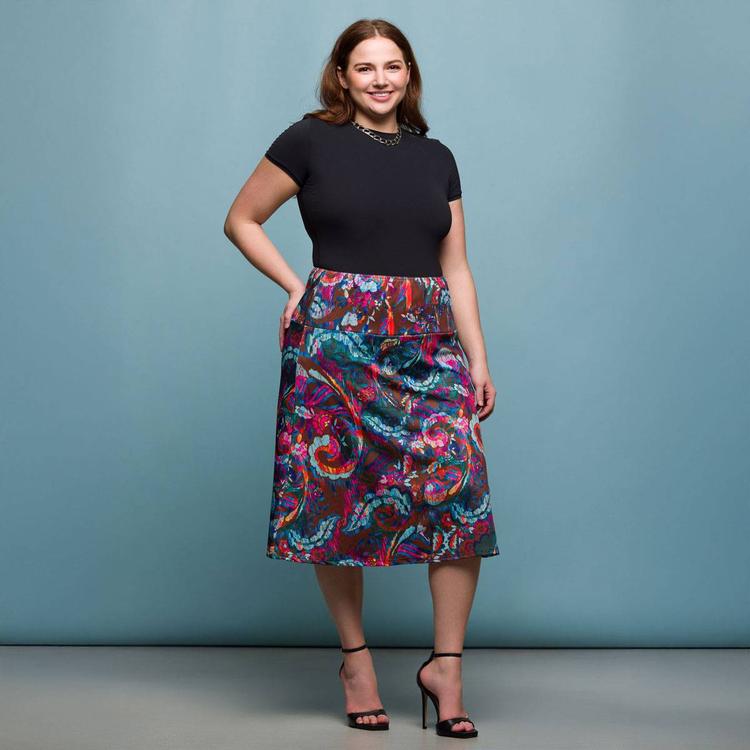 Plus Size 24/7 Comfort Apparel Brown Paisley Knee Length Skirt