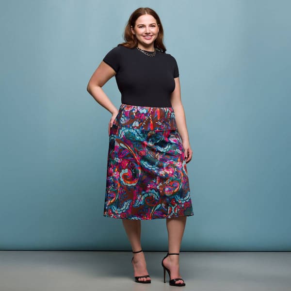 Plus Size 24/7 Comfort Apparel Brown Paisley Knee Length Skirt