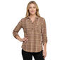 Petites Emily Daniels 3/4 Sleeve Plaid Split Neck Blouse - image 1