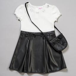 Girls (4-6x) Little Lass(R) Rib Bodice/Faux Leather Dress w/ Purse