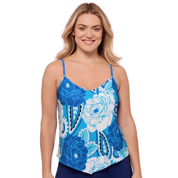 Womens American Beach Blooming Peony V-Neck Hankini Swim Top - image 