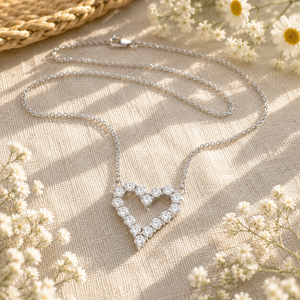 Saffron 0.5ctw. Moissanite Diamond Open Heart Pendant Necklace