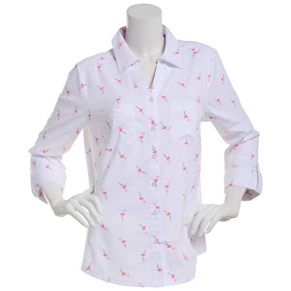 Womens Emily Daniels Long Sleeve Button Front Top- Toss Flamingo - image 