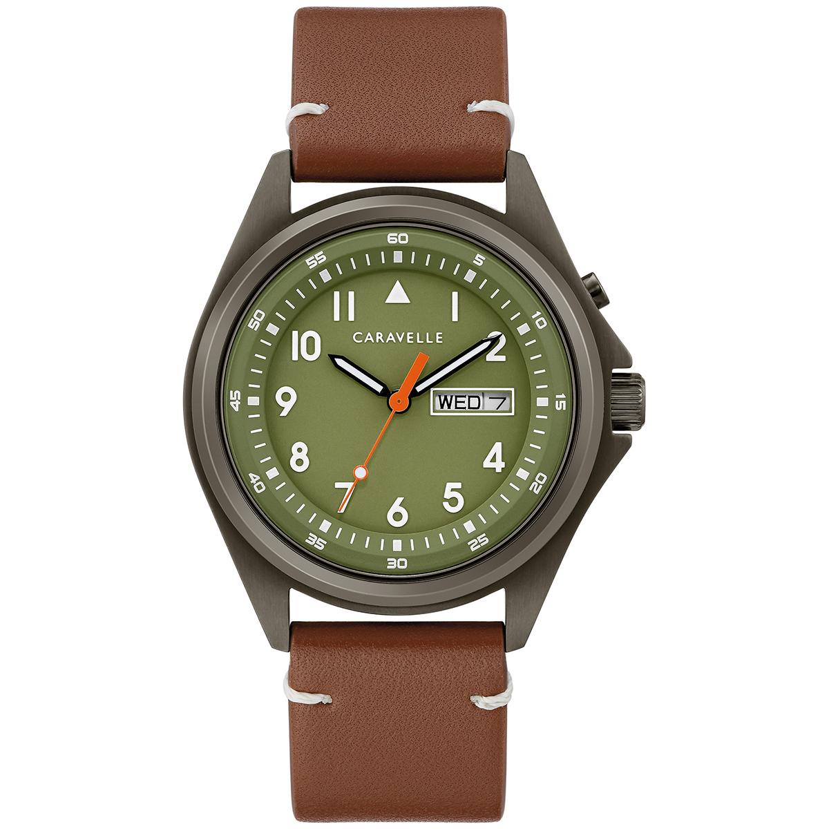 Mens Caravelle Gunmetal IP Stainless Olive Dial Watch -...