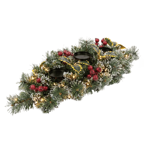 Puleo International 30in. LED Snowy Silverton Pine Centerpiece