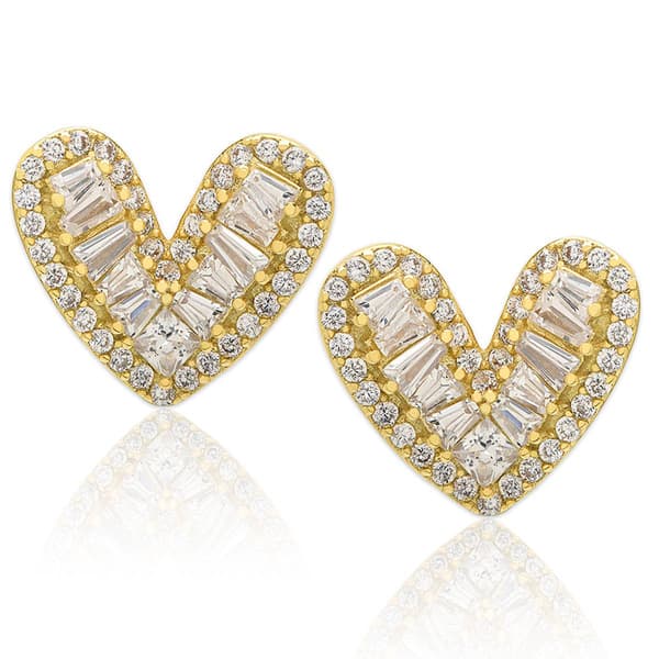 14kt. Gold Plated Baguette Heart Stud Earrings