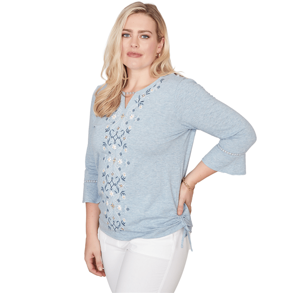 Womens Alfred Dunner Out Of The Blue Center Embroidery Blouse