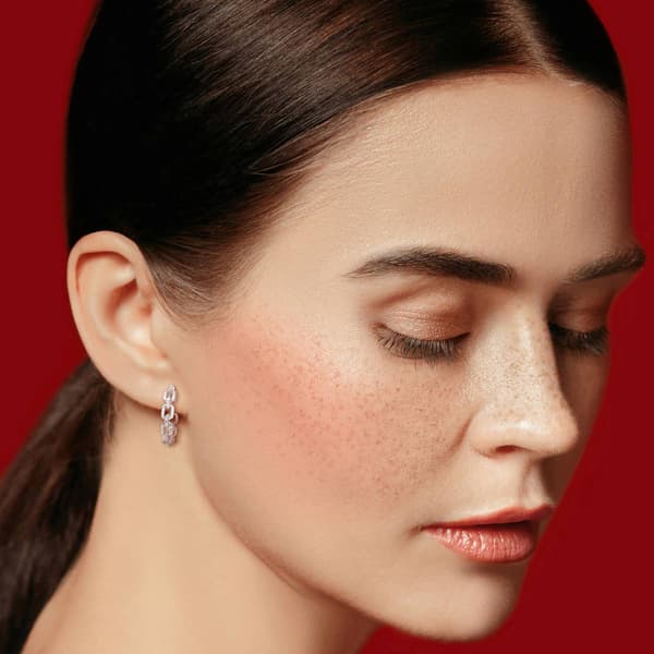 Sophia B Sterling Silver 1/7ct. Diamond 3/4 Chain Hoop Earrings