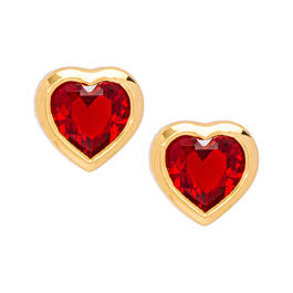 Gold Plated Ruby Cubic Zirconia Heart Bezel Stud Earrings
