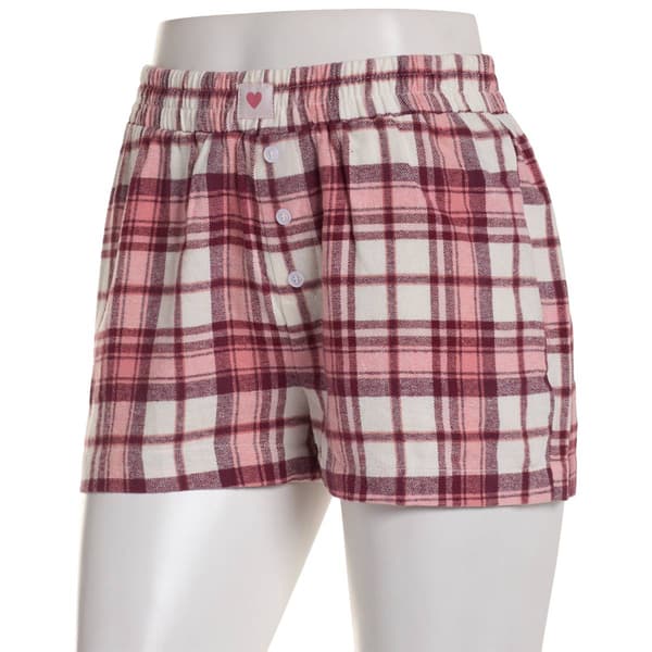 Juniors Derek Heart Flannel Plaid Boxer Shorts w/ Heart Patch - image 