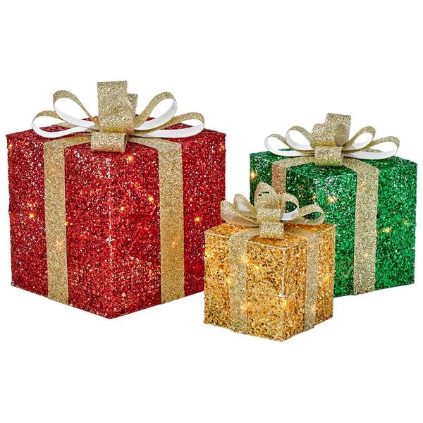 Set of 3 Pre Lit Glittering Gift Boxes - image 