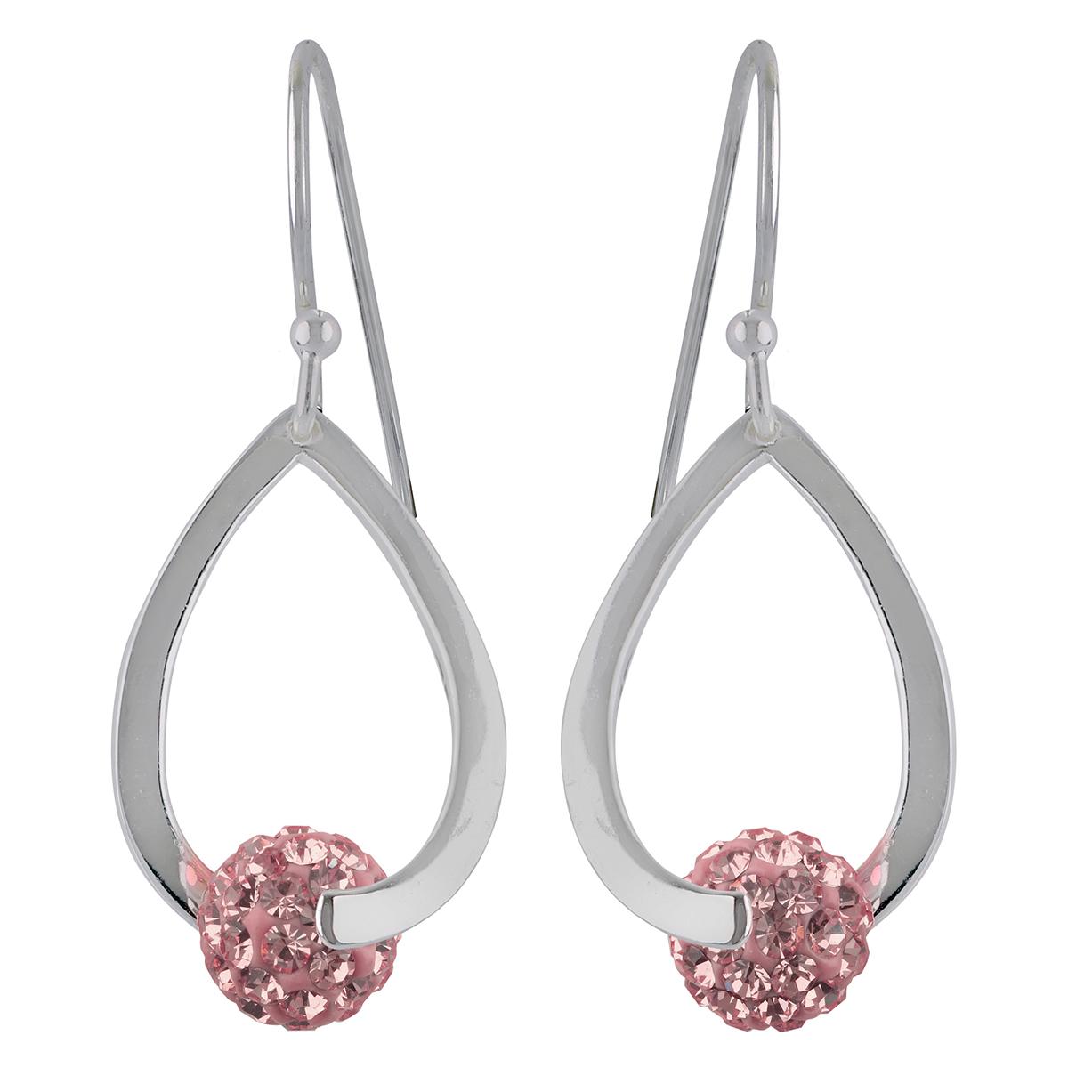 Silver-Tone Rose Fireball Teardrop Drop Earrings