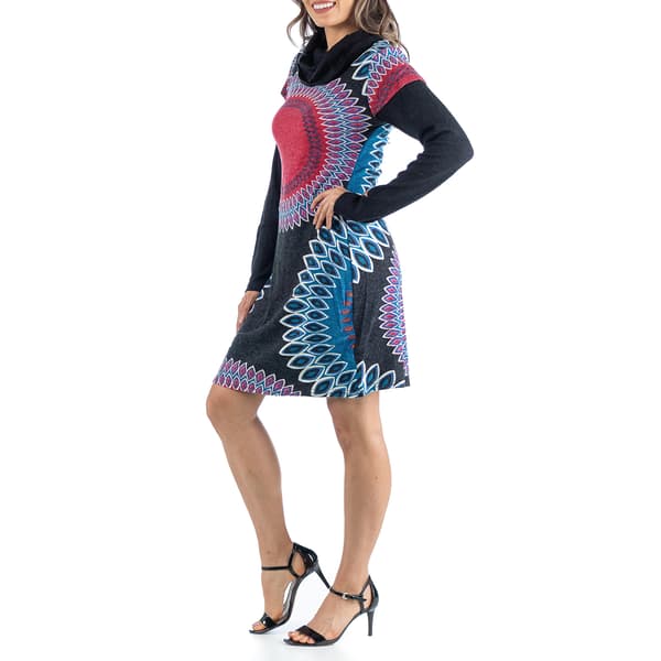 Womens 24/7 Comfort Apparel Cowl Neck Long Sleeve Geo Shift Dress