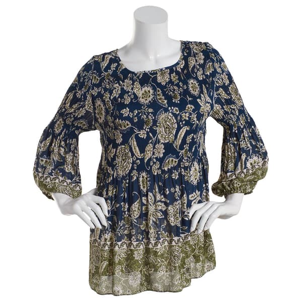 Petite Floral &amp; Ivy 3/4 Sleeve Floral Print Round Neck Blouse - image 