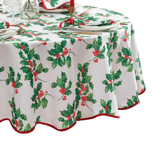 Threadmade Vintage Holly Scallop Border Tablecloth