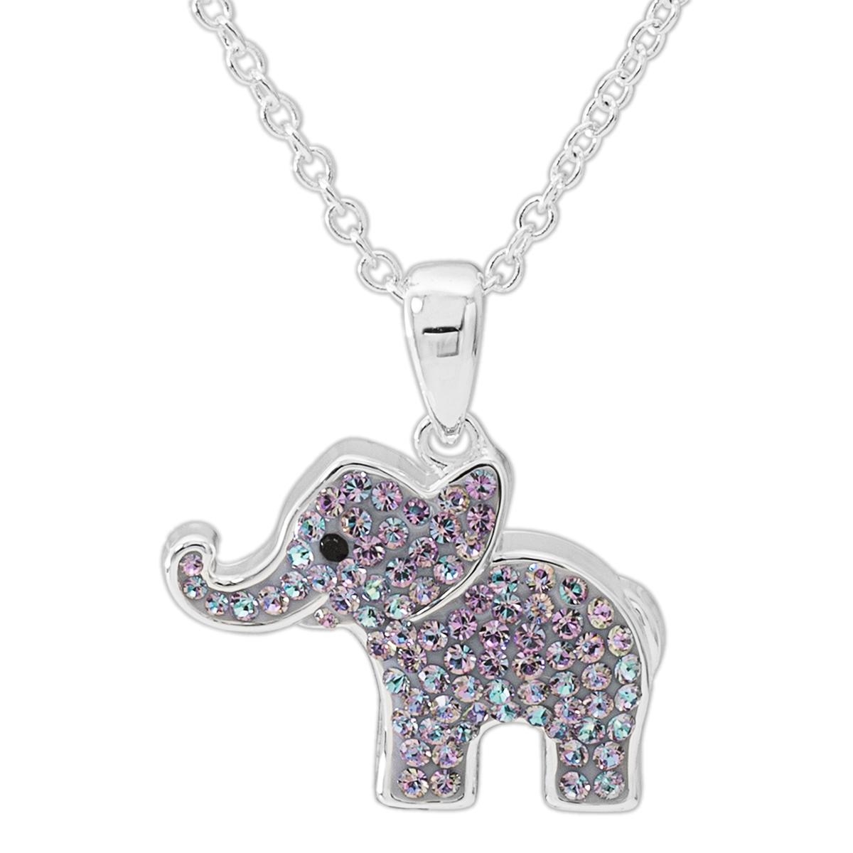 Brass Silver-Plate Crystal Elephant 18in. Pendant Necklace