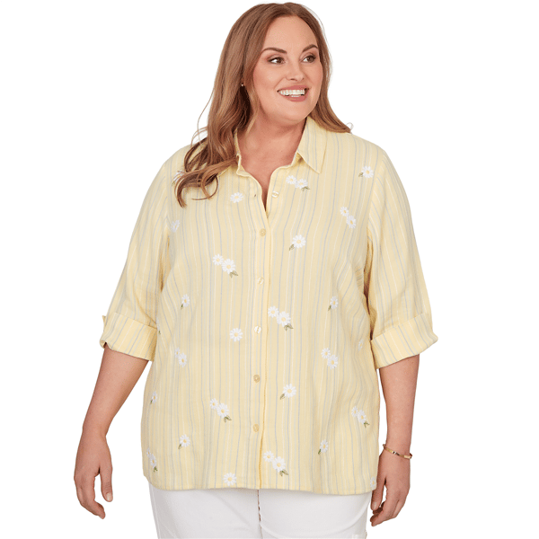 Plus Size Alfred Dunner Out Of The Blue Embroidered Daisy Blouse - image 