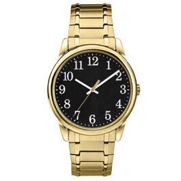 Mens Gold-Tone Analog-Quartz Black Dial Watch - 50495G-07-G27