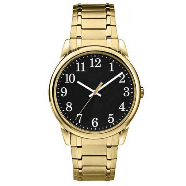 Mens Gold-Tone Analog-Quartz Black Dial Watch - 50495G-07-G27 - image 