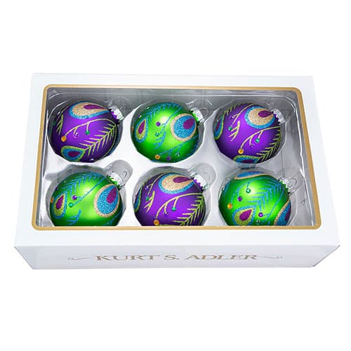 Kurt S. Adler Peacock Purple & Green Ball 6pc. Ornament Set
