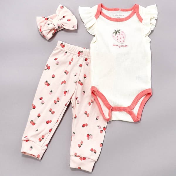 Baby Girl (NB-9M) Chick Pea 3Pc Strawberry Jogger Set - image 
