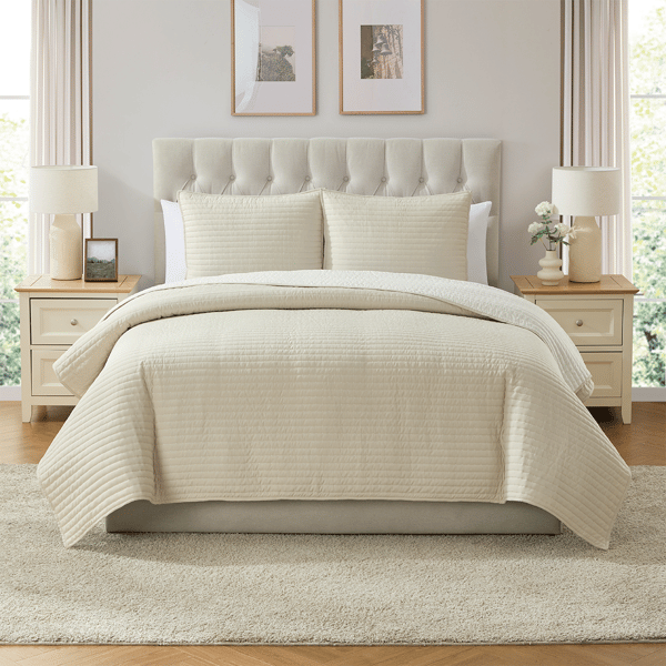 VCNY Home Embroidered 3pc. Pick Stitch Microfiber Quilt Set - image 