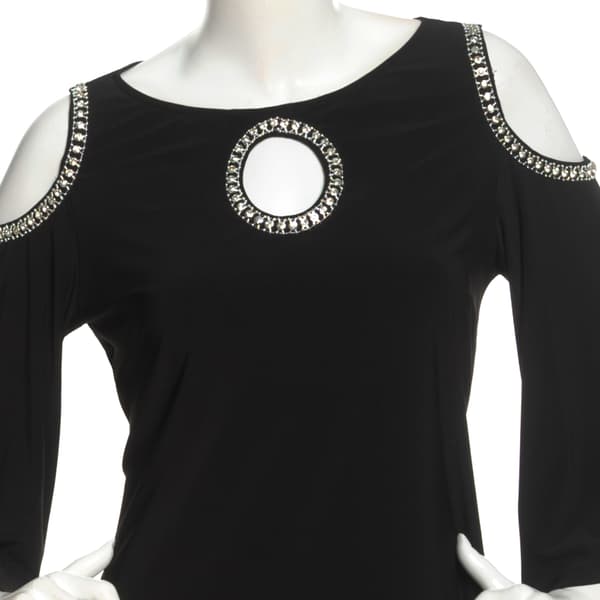 MSK Cold Shoulder Rhinestone Trim Keyhole Blouse