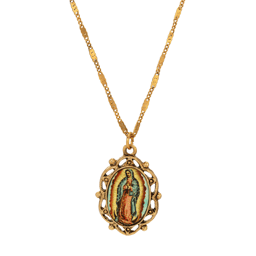 Symbols of Faith Gold Tone Our Lady of Guadalupe Oval Necklace