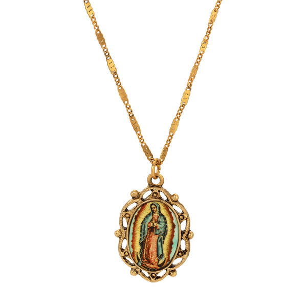 Symbols of Faith Gold-Tone Our Lady of Guadalupe Oval Necklace - image 