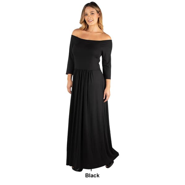 Plus Size 24/7 Comfort Apparel Off The Shoulder Pleated Maxi Dres