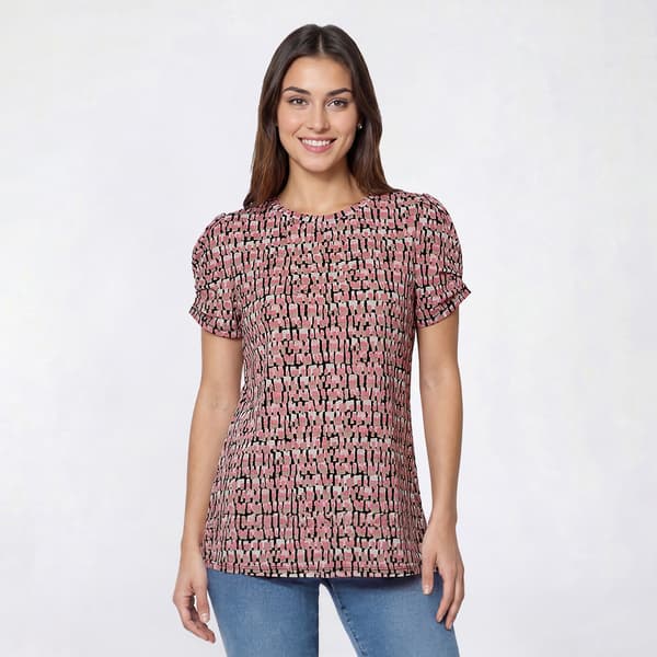 Petite Anne Klein Short Pleat Sleeve Abstract Blouse - image 