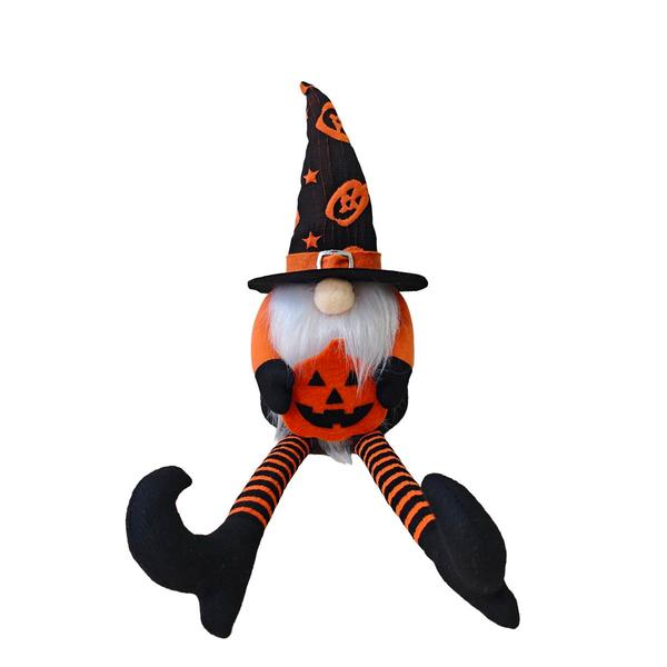 Plush Gnome Wearing Witch Hat & Shoes & Holding a Jack-O-Lantern - image 