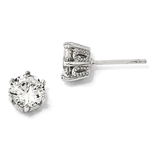 Sterling Silver & Rhodium Plated 6mm Stud Earrings - image 