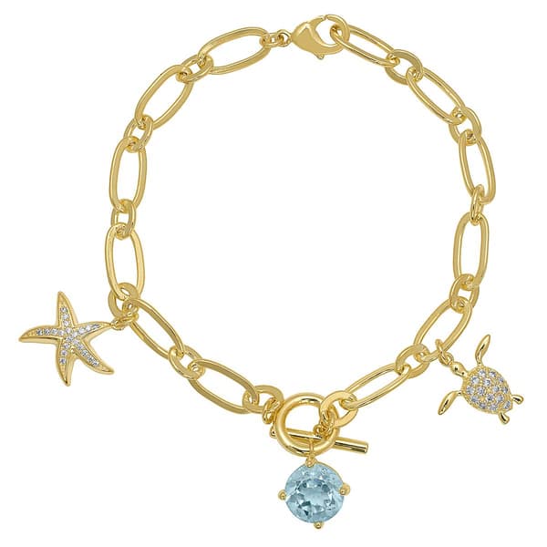 Gianni Argento Gold Plated & Blue Topaz Sealife Charm Bracelet - image 