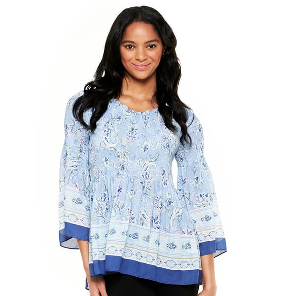 Plus Size Floral & Ivy 3/4 Sleeve V-Neck Pleater Paisley Blouse