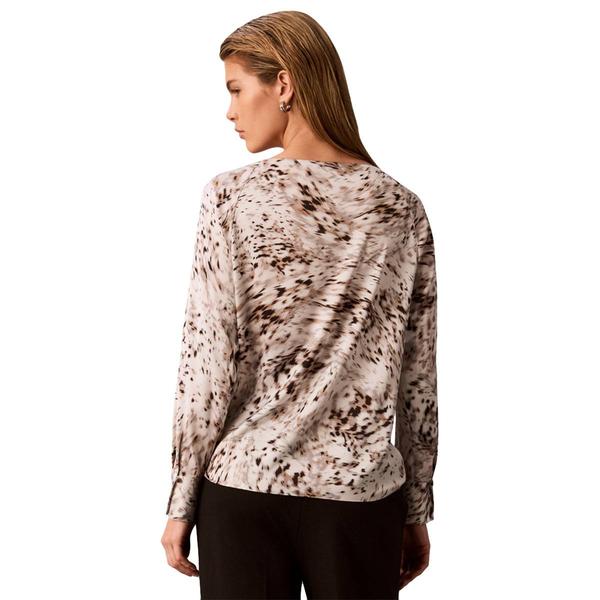 Womens Calvin Klein Long Sleeve Abstract Satin Blouse