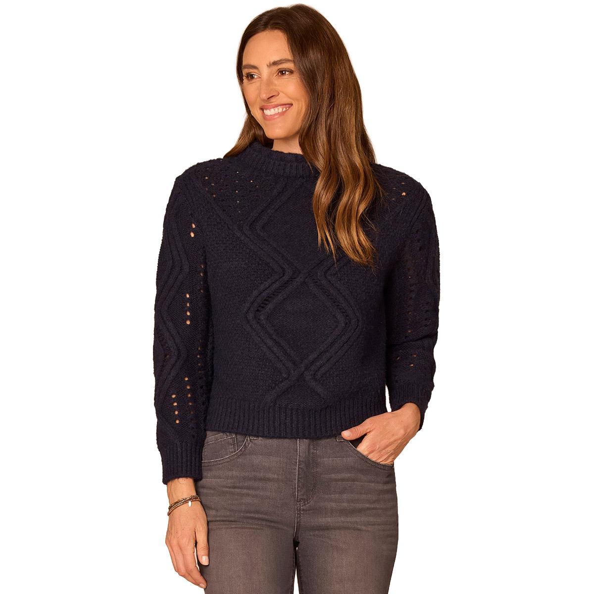 Petite Democracy Long Sleeve Double Layer Neck Sweater