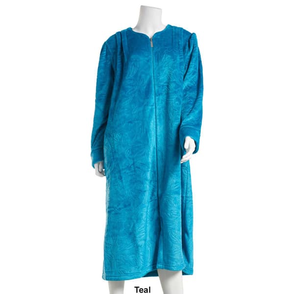 Plus Size Jasmine Rose 48" 3D Plush Swirl & Leaves Zip Robe