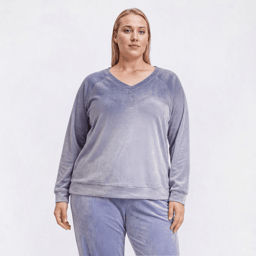 Plus Size Goodnight Kiss Silky Velour Solid Henley Pajama Tee