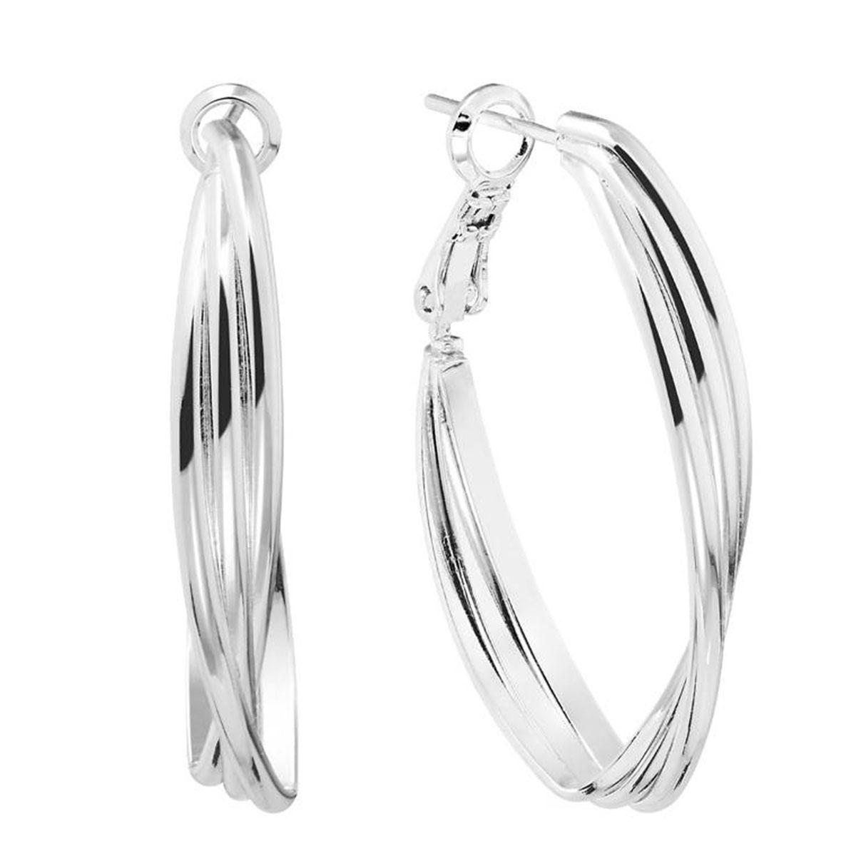 Athra Fine Silver Plated Marquis Twisted Hoop Earrings