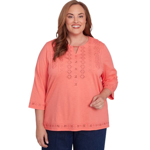 Plus Size Alfred Dunner Free Spirit Cut Out Yoke Solid Blouse - image 