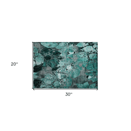 HomeRoots Teal Black & Grey Abstract Indoor Outdoor Accent Rug