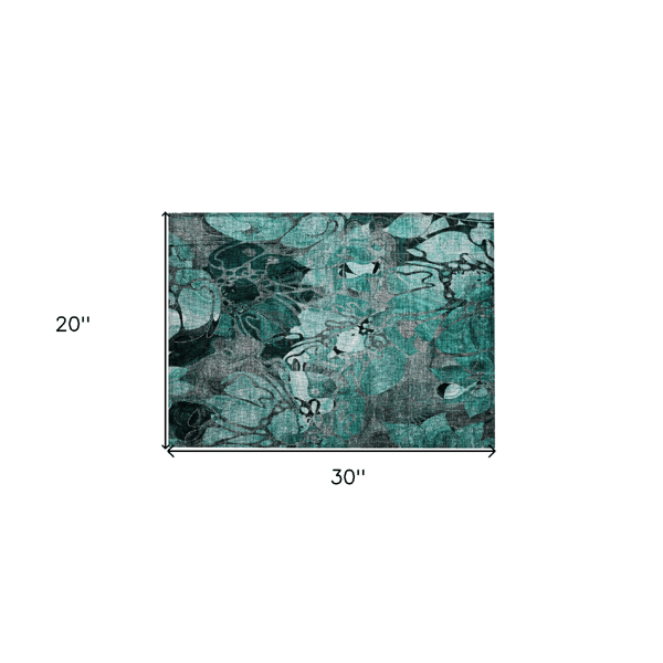 HomeRoots Teal Black & Grey Abstract Indoor Outdoor Accent Rug