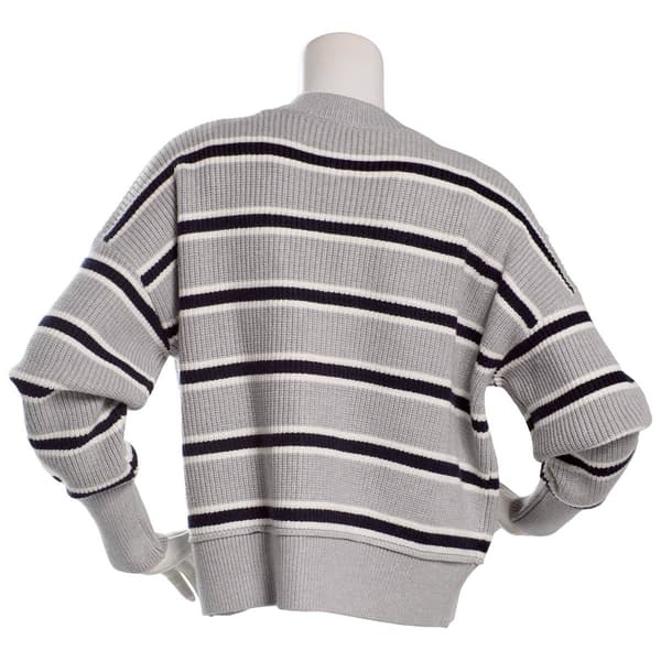 Juniors Pink Rose Shaker Stitch Boxy Striped V-Neck Cardigan