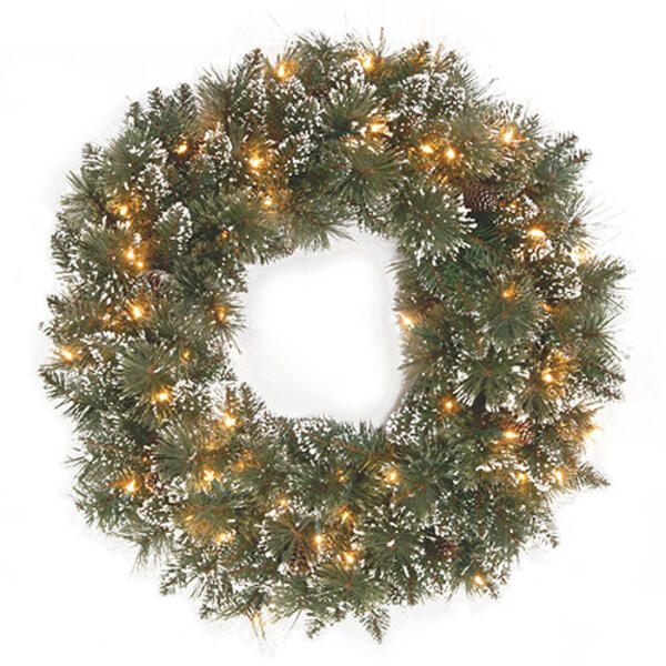 National Tree 24in. Glittery Bristle&#40;R&#41; Pine Pre-Lit Wreath - image 