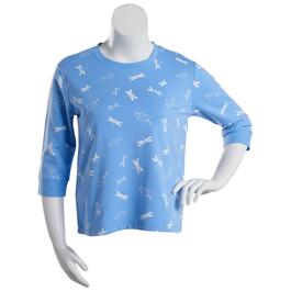 Womens Bonnie Evans 3/4 Sleeve Dragongfly Print French Terry Tee