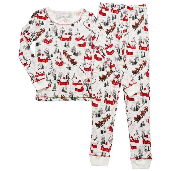 Kid Poppy & Clay Long Sleeve Winter Cottage Scene Pajama Set