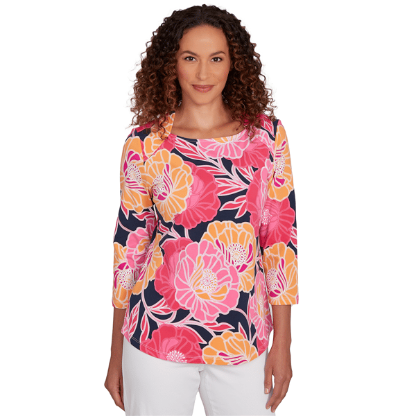 Womens Ruby Rd. Prints Charming Bold Poppies Square Neck Tee - image 