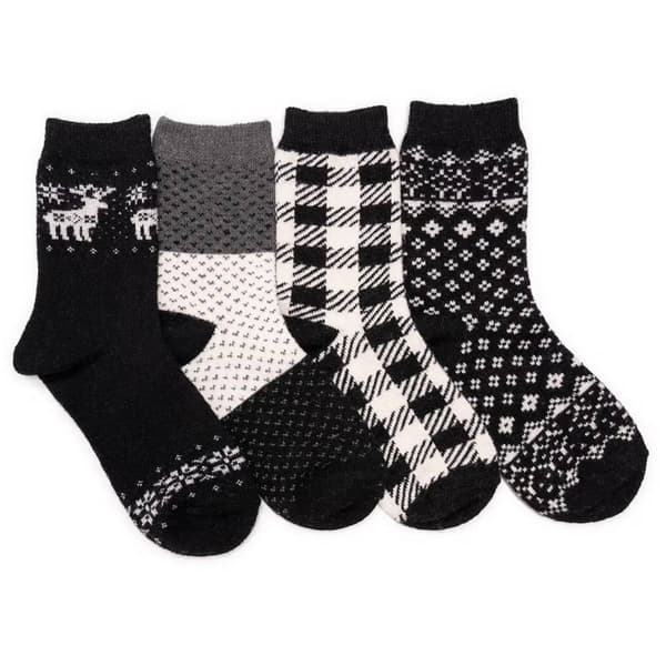 Womens Muk Luks 4pk Cozy Crew Socks - Black