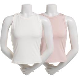 Juniors Pink Rose 2pk. Model Spandex Rib Crew Neck Tank Tops